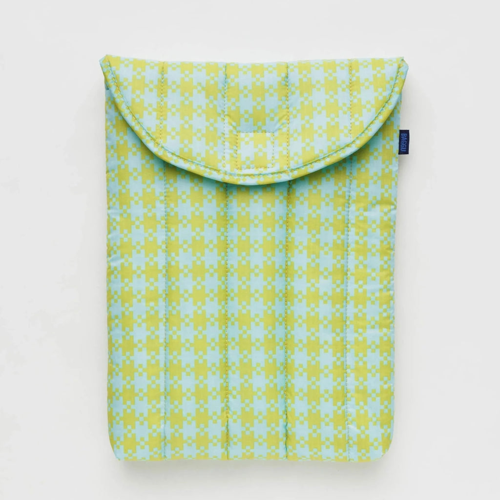 Baggu Puffy Laptop Sleeve 13"/14" - Mint  Pixel Gingham | Garian