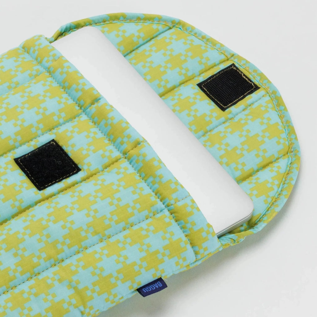 Baggu Puffy Laptop Sleeve 13"/14" - Mint  Pixel Gingham | Garian