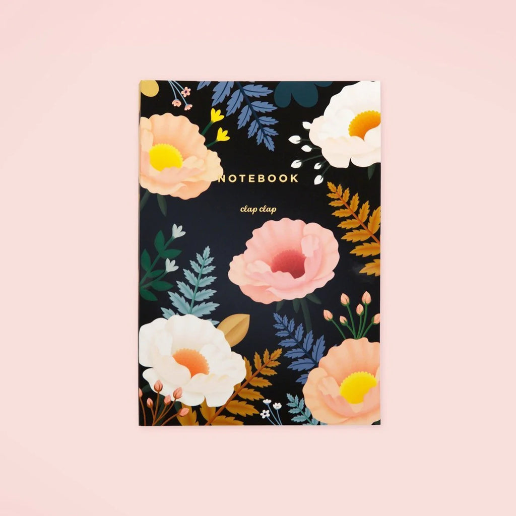 Oriental Poppy Notebook - Black, Lined | Paper & Cards Studio